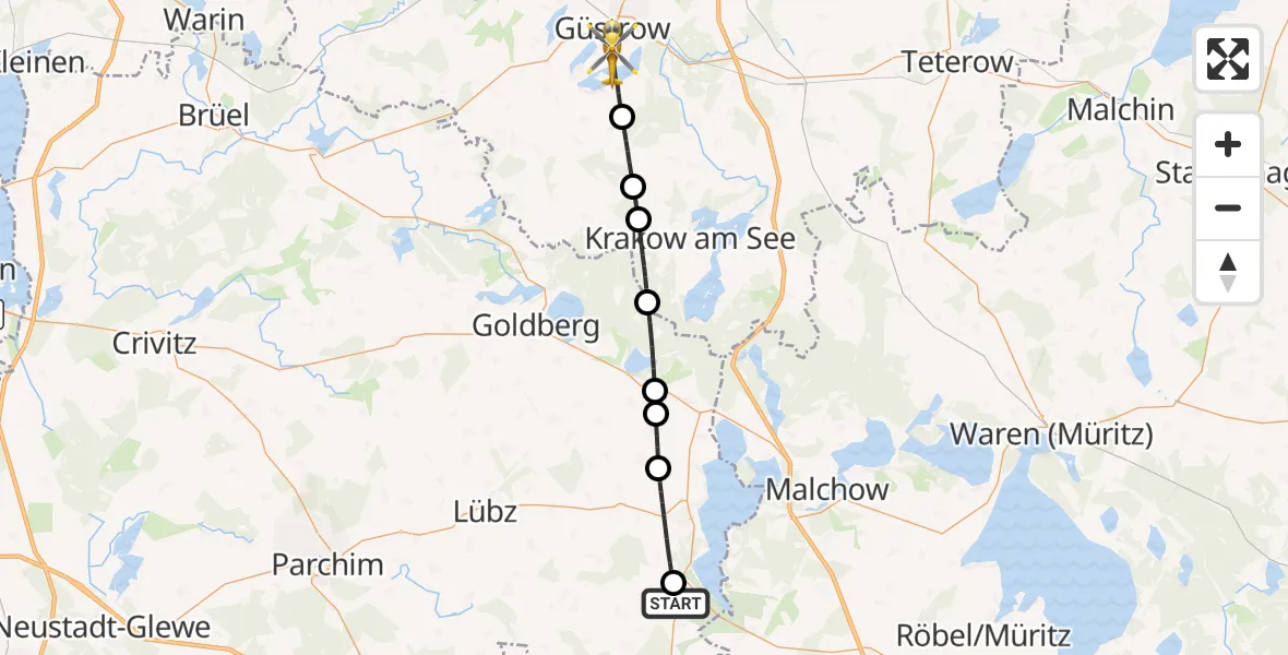 Flugroute Rettungshubschrauber Ganzlin - Güstrow, 08 April 2026, 12:41