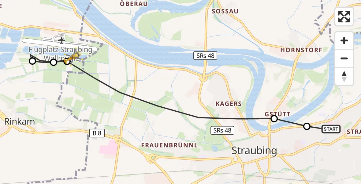 Flugroute Rettungshubschrauber Sankt Elisabeth Hospital Straubing - Straubing Flughafen, 08 April 2026, 12:48