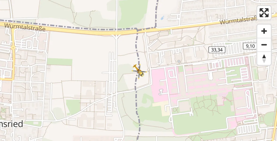 Flugroute Rettungshubschrauber DRF Air Rescue München Hubschrauberlandeplatz - DRF Air Rescue München Hubschrauberlandeplatz, 08 April 2026, 12:48