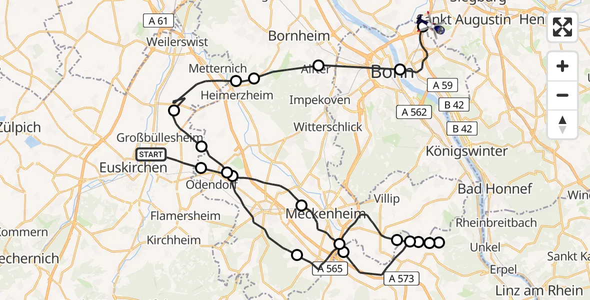Flugroute Polizeihubschrauber Euskirchen - Sankt Augustin, 08 April 2026, 12:49