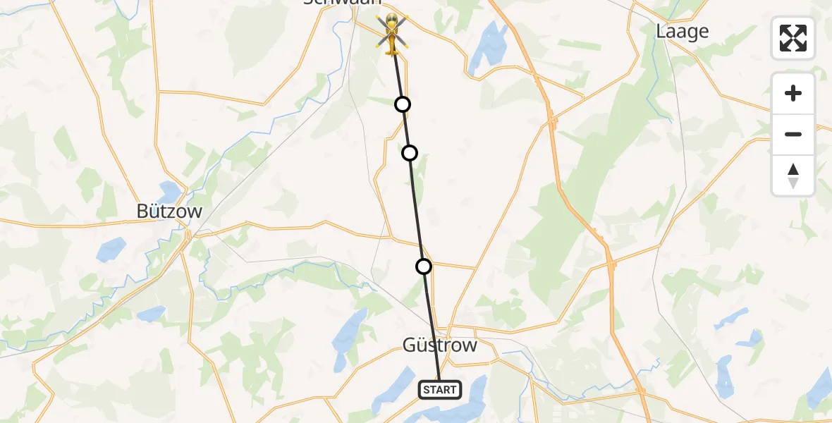 Flugroute Rettungshubschrauber Güstrow - Rukieten, 08 April 2026, 12:53