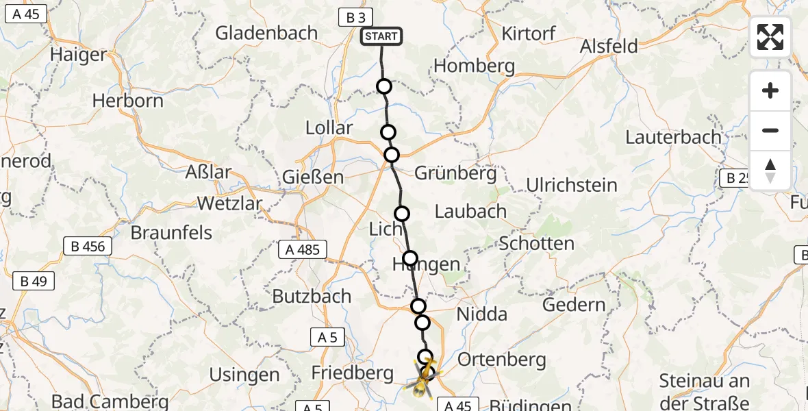 Flugroute Ambulanzhubschrauber Ebsdorfergrund - Florstadt, 08 April 2026, 12:59