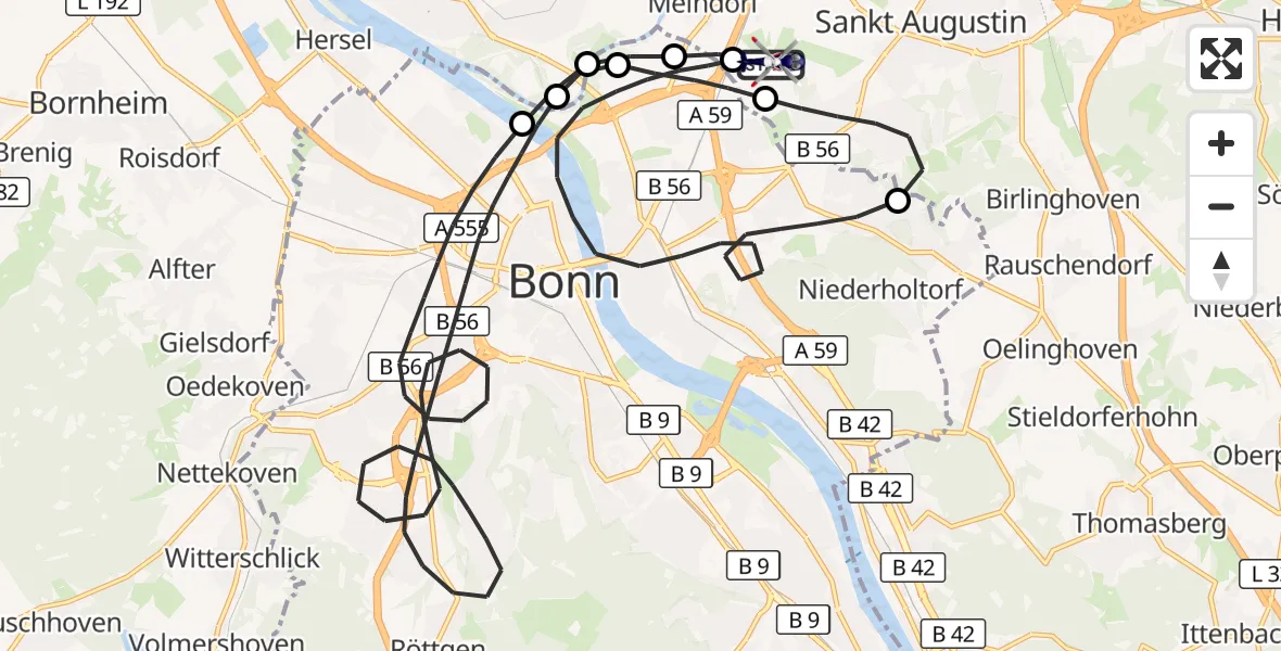 Flugroute Polizeihubschrauber Sankt Augustin - Sankt Augustin, 08 April 2026, 13:00