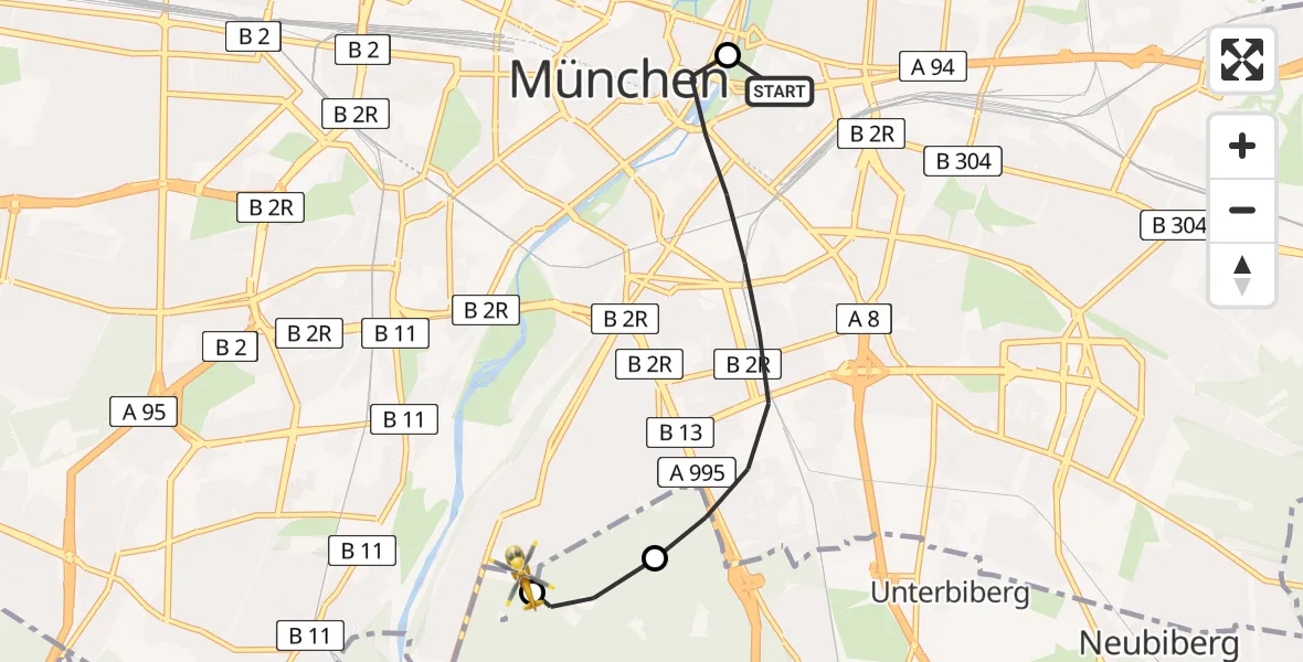 Flugroute Rettungshubschrauber Rechts der Isar University Hospital - ADAC Air Rescue Center Hubschrauberlandeplatz (Christoph 1), 08 April 2026, 13:05