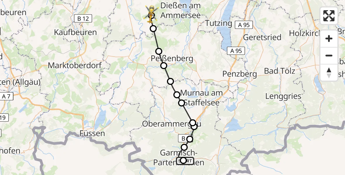 Flugroute Rettungshubschrauber Garmisch-Partenkirchen Clinic Hubschrauberlandeplatz - Reichling, 08 April 2026, 13:14