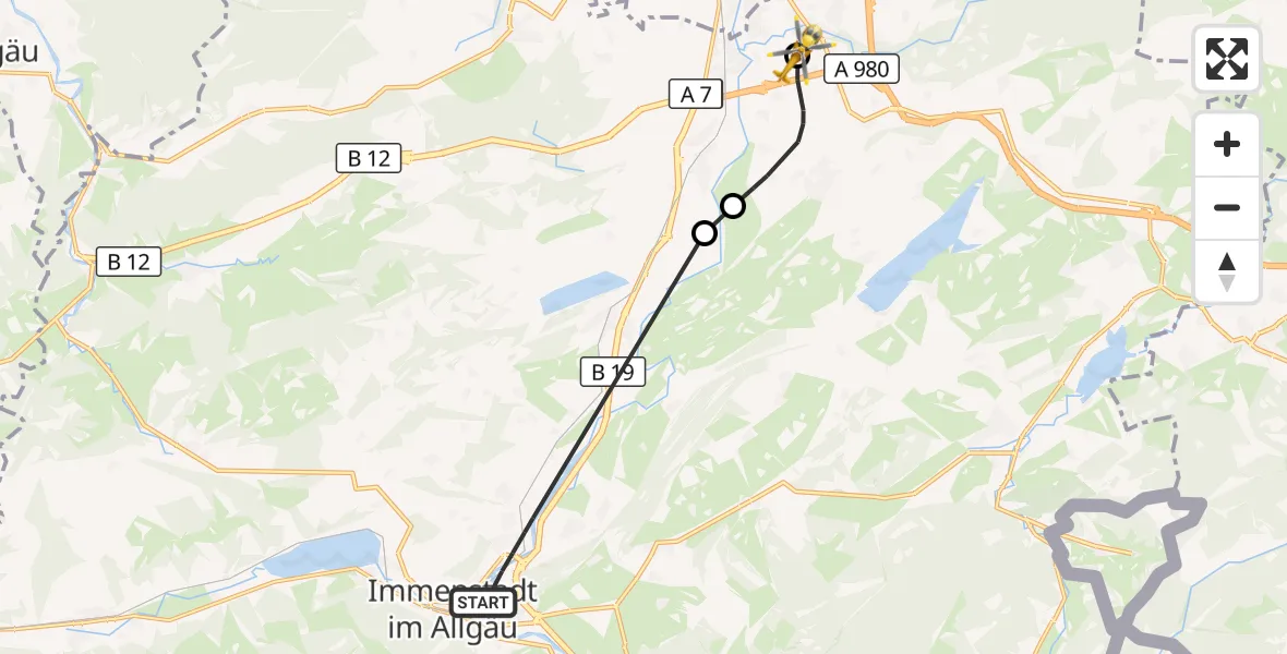 Flugroute Rettungshubschrauber Immenstadt i.Allgäu - Kempten-Durach Flugplatz, 08 April 2026, 13:16