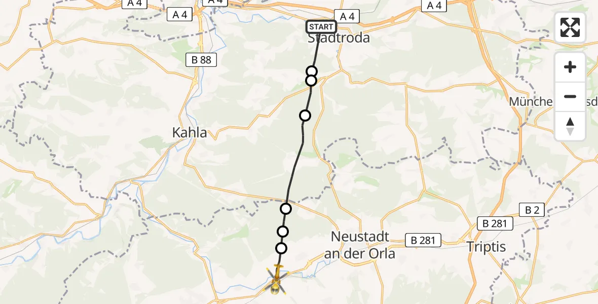Flugroute Rettungshubschrauber Stadtroda - Oppurg, 08 April 2026, 13:16