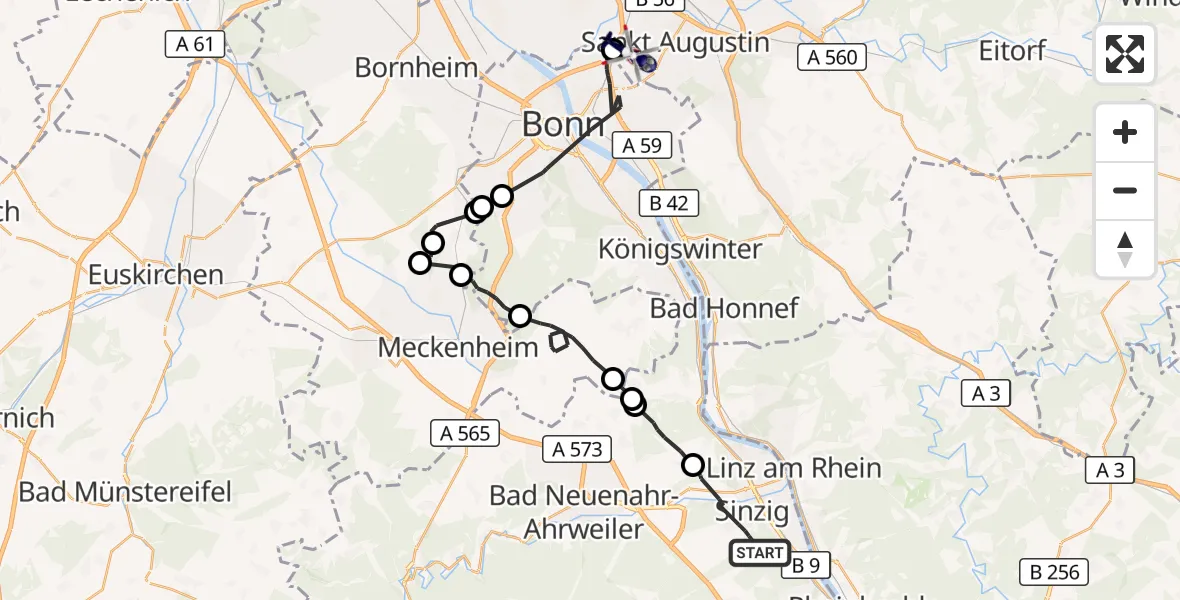 Flugroute Polizeihubschrauber Sinzig - Sankt Augustin, 08 April 2026, 13:21