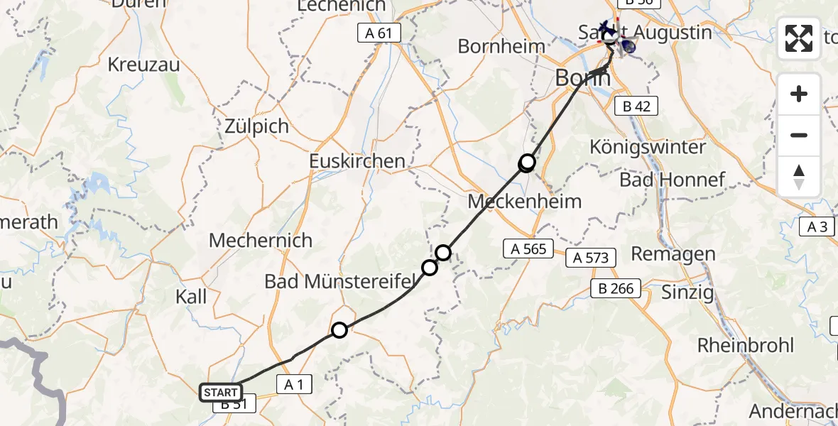 Flugroute Polizeihubschrauber Nettersheim - Sankt Augustin, 08 April 2026, 13:21