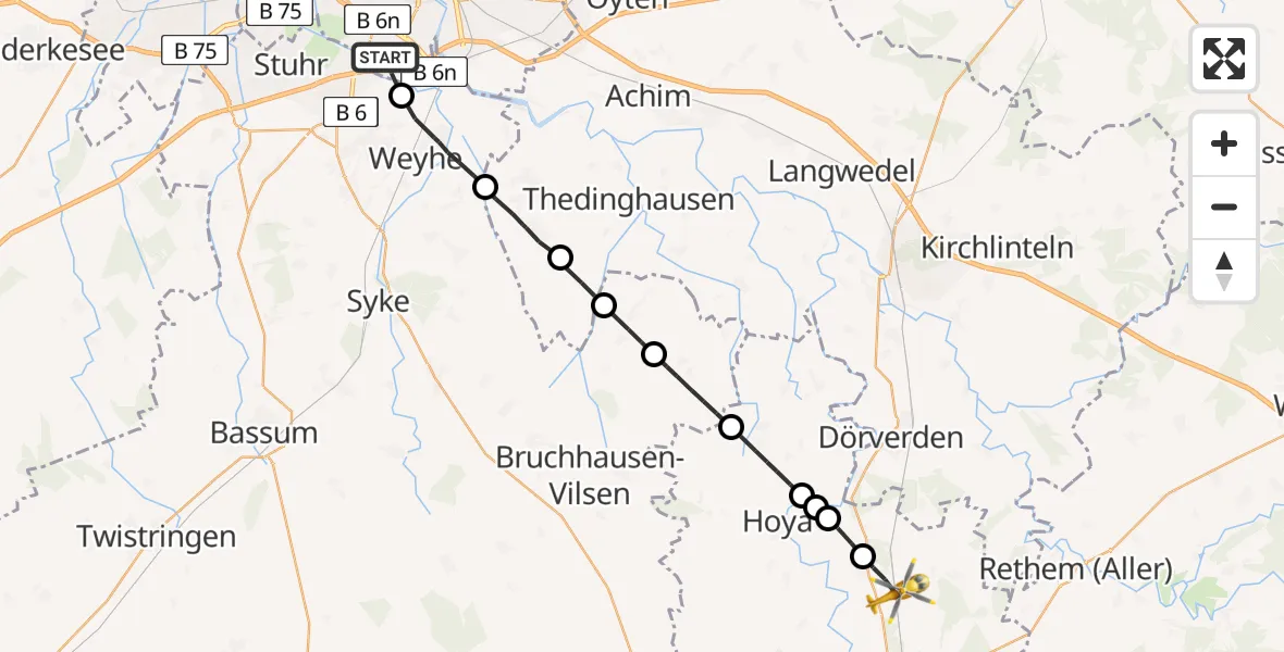 Flugroute Rettungshubschrauber Bremen - Eystrup, 08 April 2026, 13:22