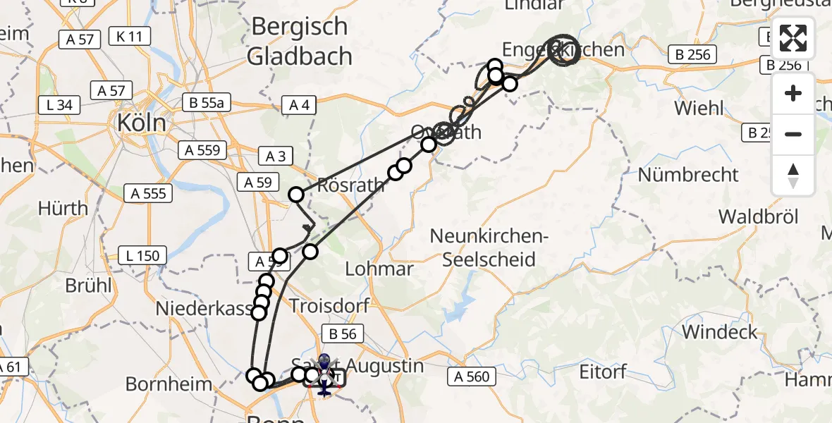 Flugroute Polizeihubschrauber Sankt Augustin - Sankt Augustin, 08 April 2026, 13:23