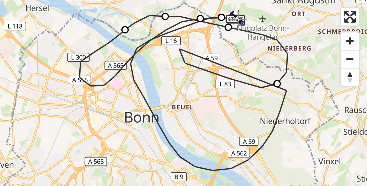 Flugroute Polizeihubschrauber Sankt Augustin - Sankt Augustin, 08 April 2026, 13:24