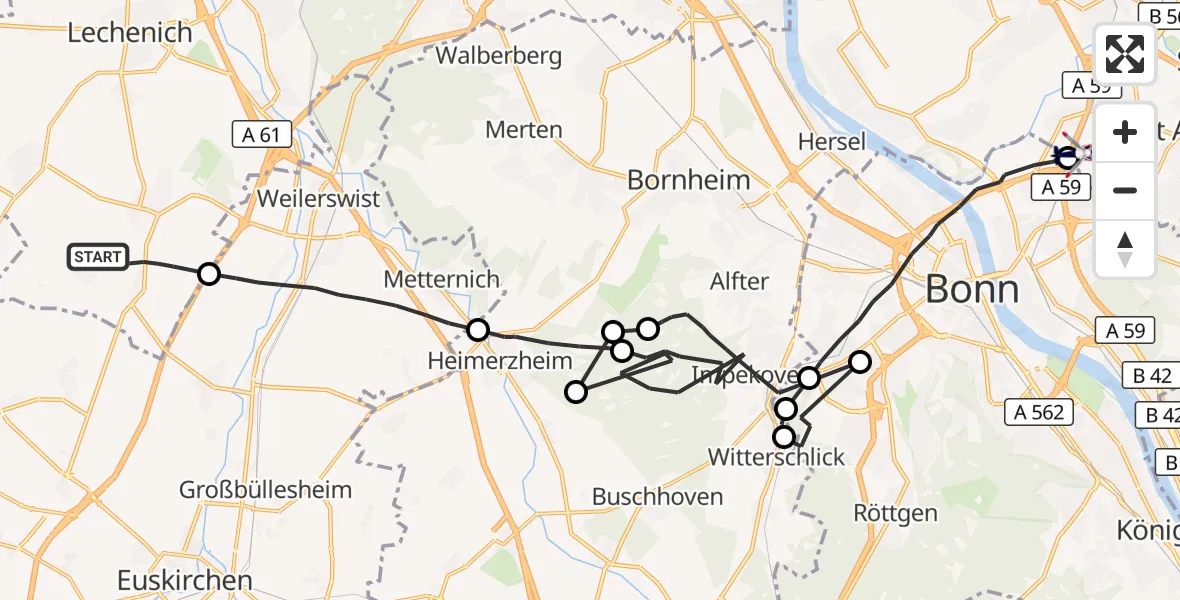 Flugroute Polizeihubschrauber Erftstadt - Sankt Augustin, 08 April 2026, 13:26