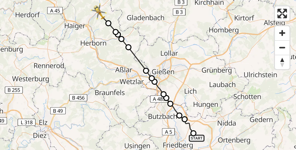 Flugroute Ambulanzhubschrauber Reichelsheim (Wetterau) - Eschenburg, 08 April 2026, 13:27