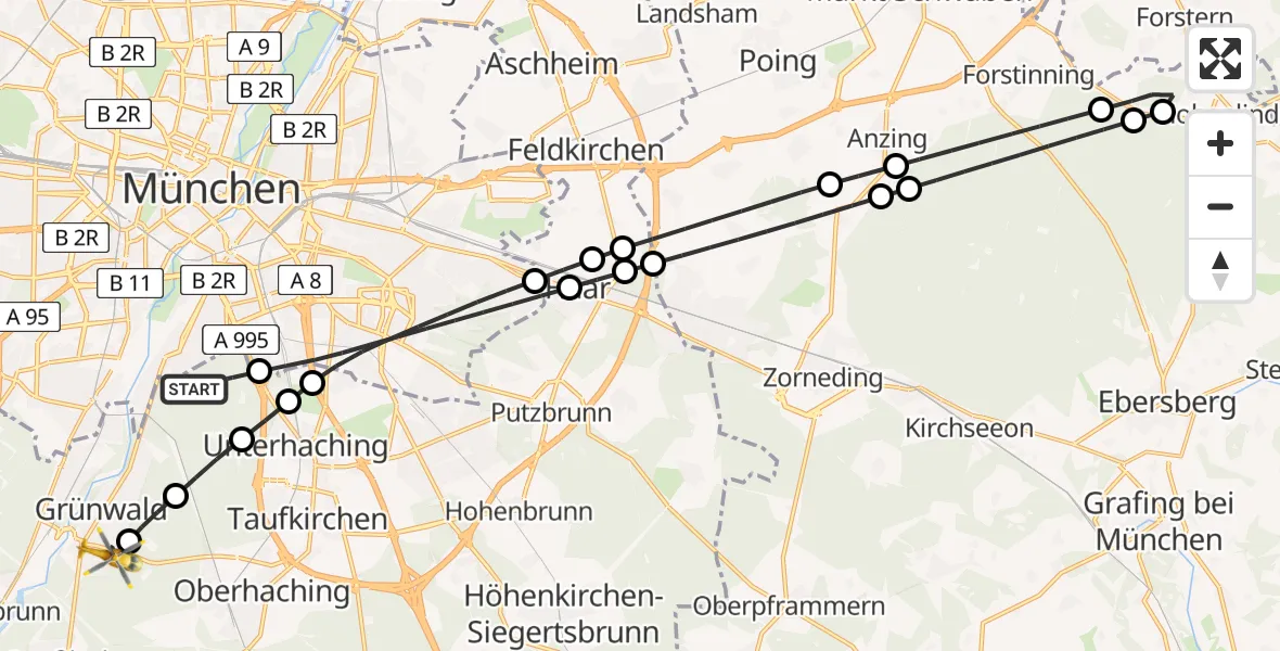 Flugroute Rettungshubschrauber Perlacher Forst - Grünwald, 08 April 2026, 13:37