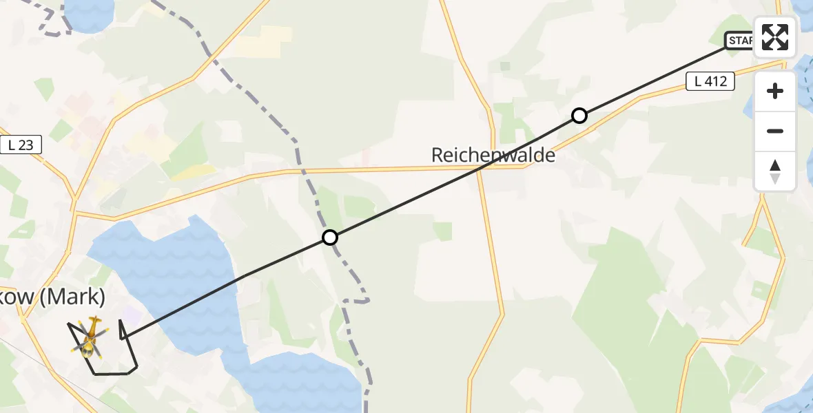 Flugroute Rettungshubschrauber Bad Saarow - Storkow (Mark), 08 April 2026, 13:46