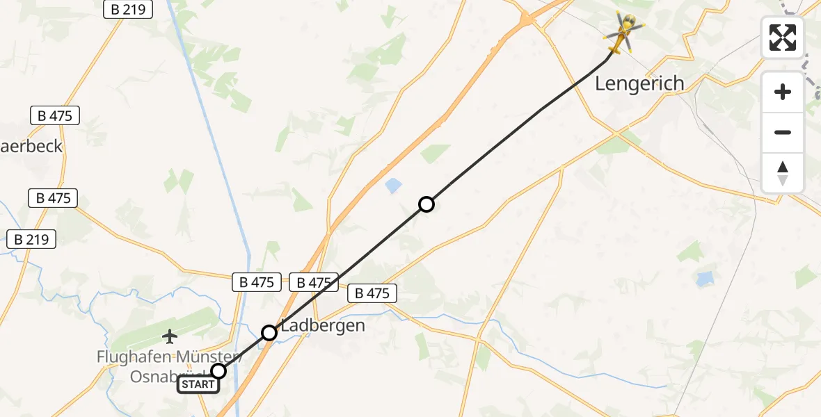 Flugroute Ambulanzhubschrauber Christoph  Westfalen-ADAC - Lengerich, 08 April 2026, 13:55