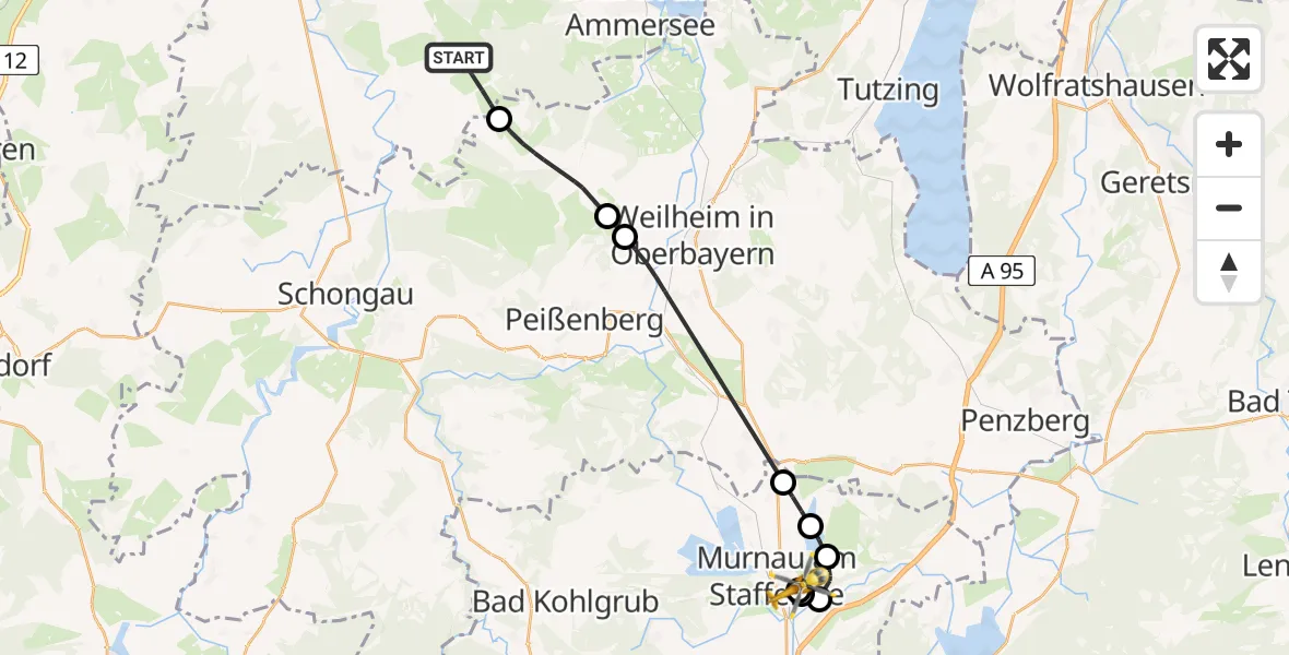 Flugroute Rettungshubschrauber Rott - Murnau Accident Hospital, 08 April 2026, 14:07