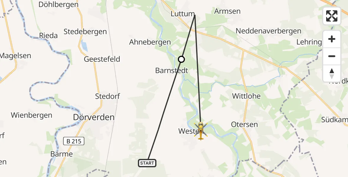 Flugroute Rettungshubschrauber Dörverden - Dörverden, 08 April 2026, 14:08