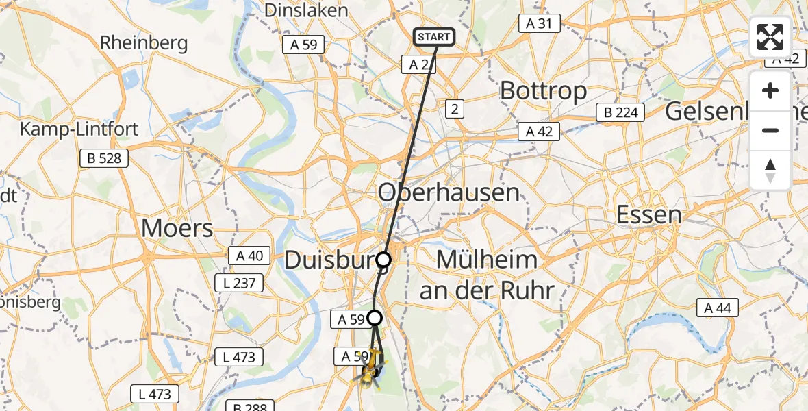 Routekaart van de vlucht: Rettungshubschrauber nach Duisburg Air Rescue Hubschrauberlandeplatz (Christoph 9)