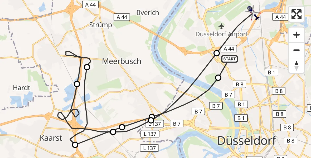 Flugroute Polizeihubschrauber Düsseldorf Flughafen - Düsseldorf Flughafen, 08 April 2026, 14:15