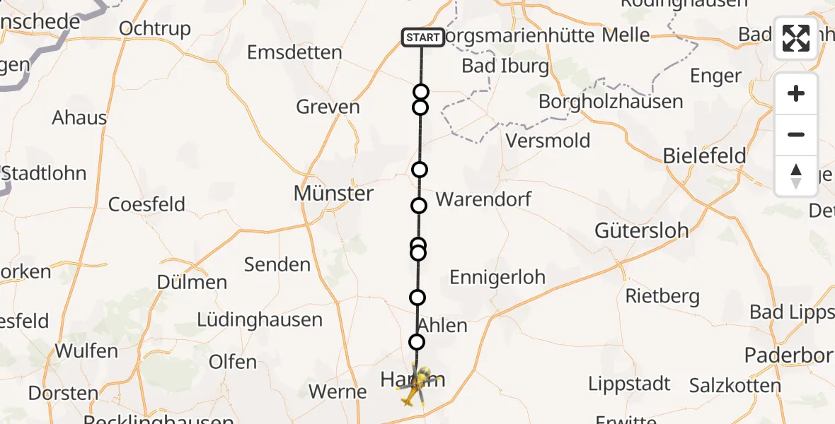 Flugroute Ambulanzhubschrauber Lengerich - Hamm, 08 April 2026, 14:20