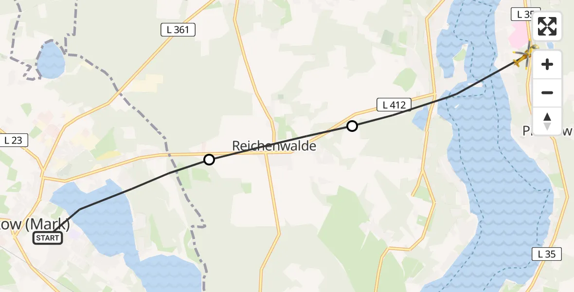 Flugroute Rettungshubschrauber Storkow (Mark) - Bad Saarow, 08 April 2026, 14:22