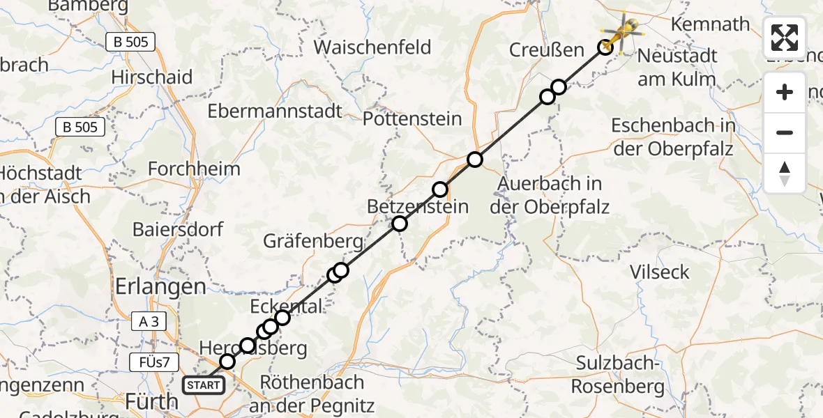 Flugroute Rettungshubschrauber Flughafen Nuremberg - Speichersdorf, 08 April 2026, 14:24