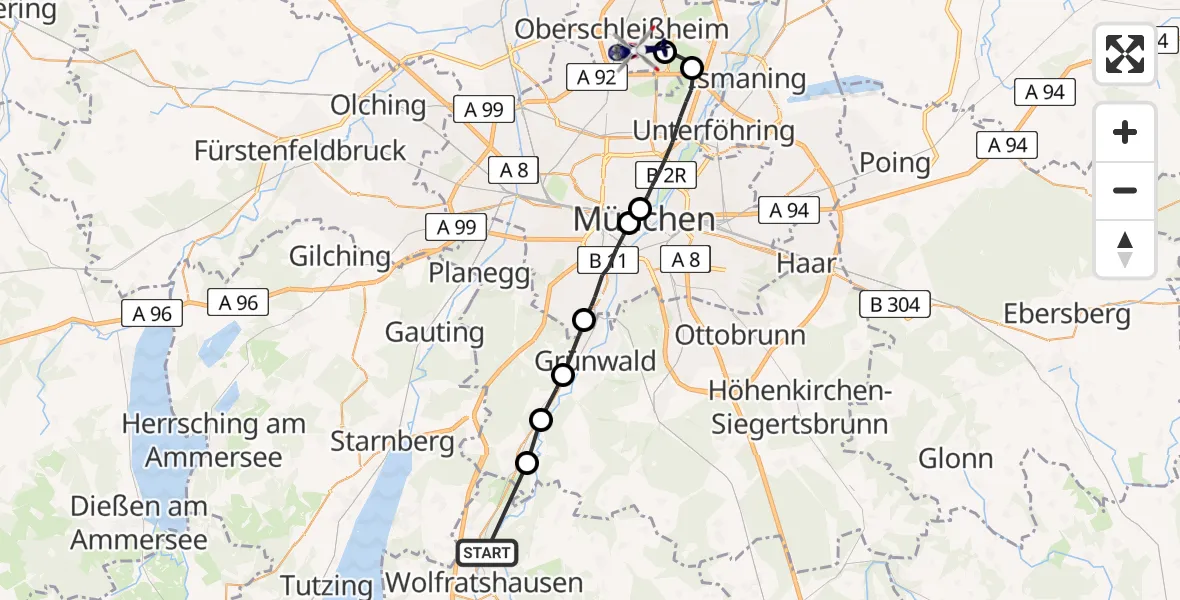 Flugroute Polizeihubschrauber Wolfratshausen - Oberschleißheim, 08 April 2026, 14:25