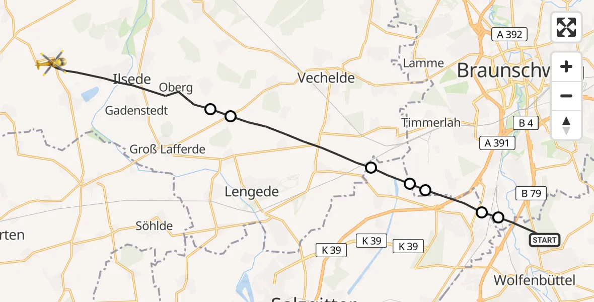 Flugroute Rettungshubschrauber Wolfenbüttel - Ilsede, 08 April 2026, 14:33
