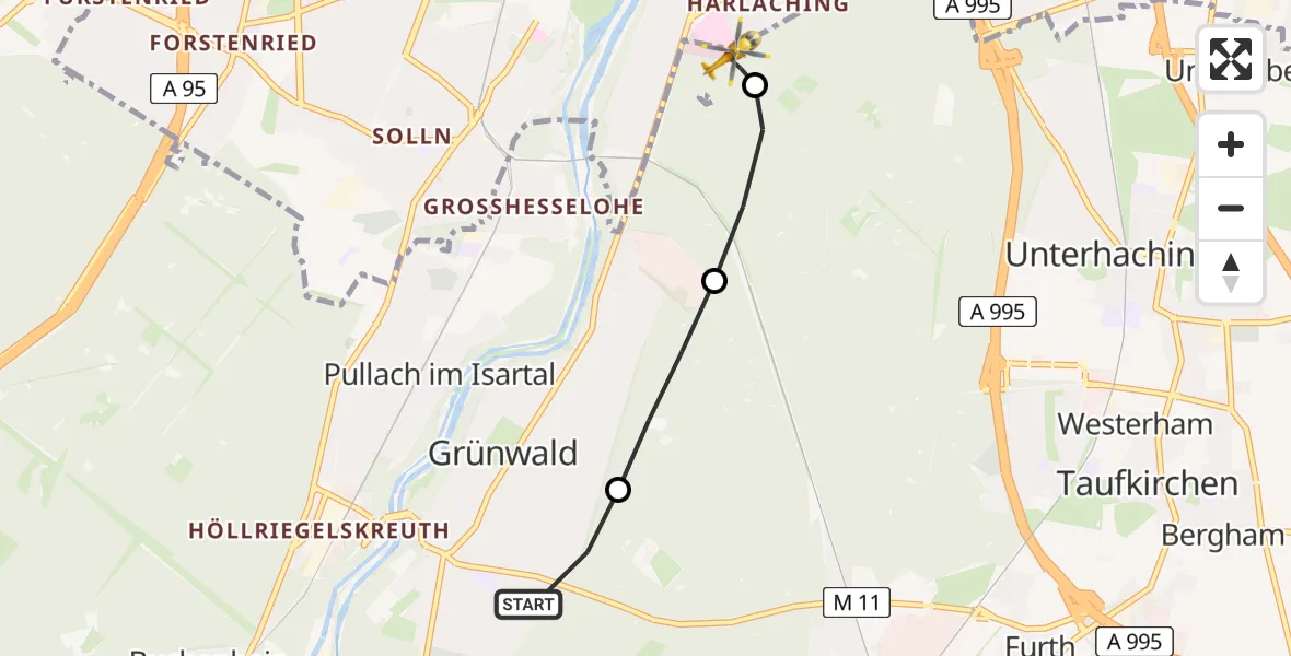 Flugroute Rettungshubschrauber Grünwald - ADAC Air Rescue Center Hubschrauberlandeplatz (Christoph 1), 08 April 2026, 14:35