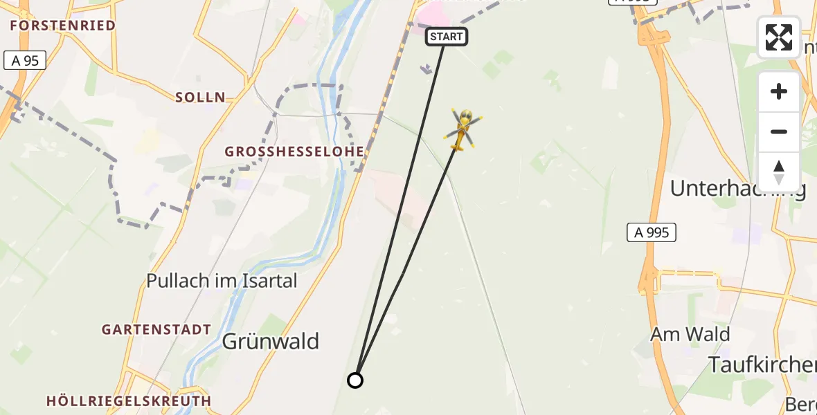 Flugroute Rettungshubschrauber ADAC Air Rescue Center Hubschrauberlandeplatz (Christoph 1) - Perlacher Forst, 08 April 2026, 14:38