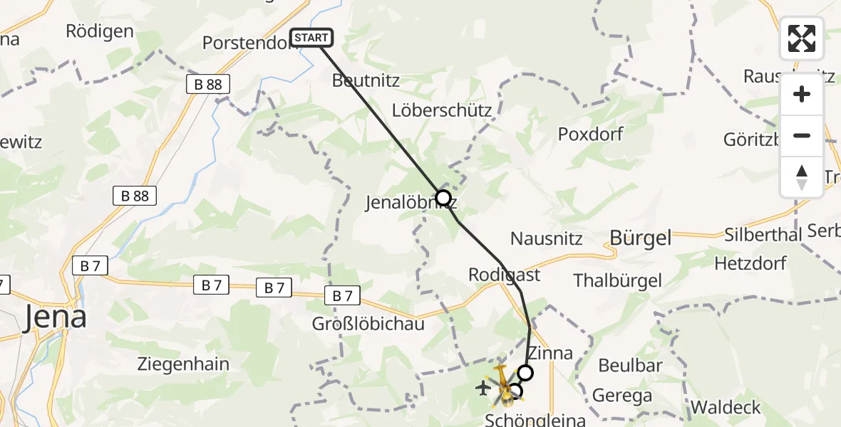 Flugroute Rettungshubschrauber Neuengönna - Jena-Schöngleina Flugplatz, 08 April 2026, 14:43