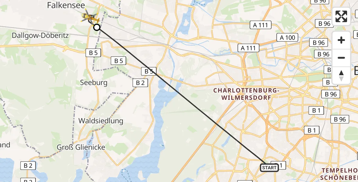 Flugroute Rettungshubschrauber Berlin - Falkensee, 08 April 2026, 14:45
