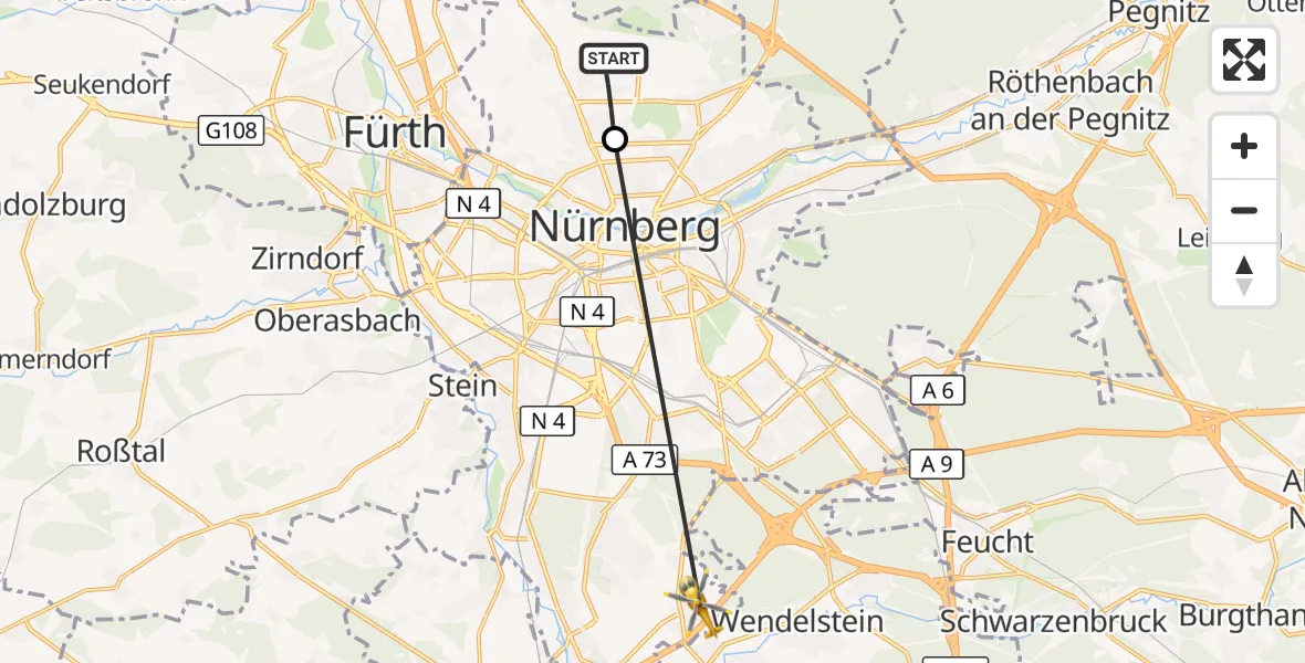 Flugroute Ambulanzhubschrauber Flughafen Nuremberg - Nürnberg, 08 April 2026, 14:51