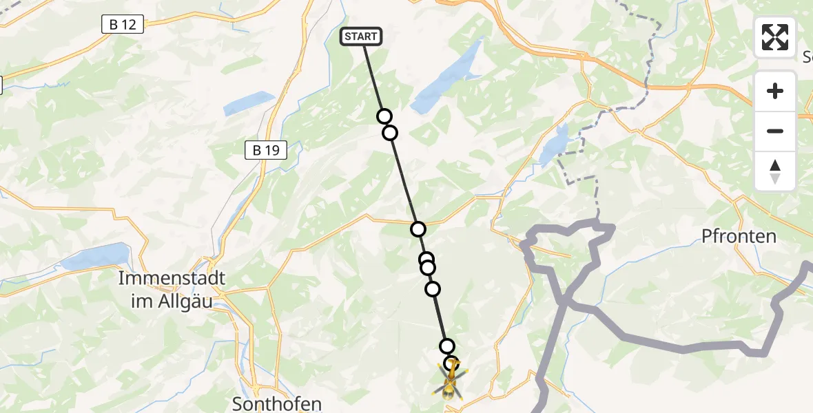 Routekaart van de vlucht: Rettungshubschrauber nach Bad Hindelang, Panoramaweg