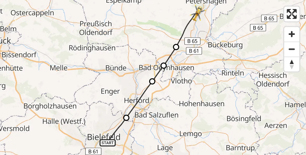 Flugroute Rettungshubschrauber Bielefeld - Minden, 08 April 2026, 14:57