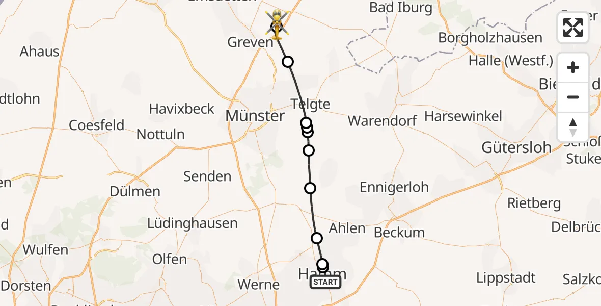 Flugroute Ambulanzhubschrauber Hamm - Christoph  Westfalen-ADAC, 08 April 2026, 15:04