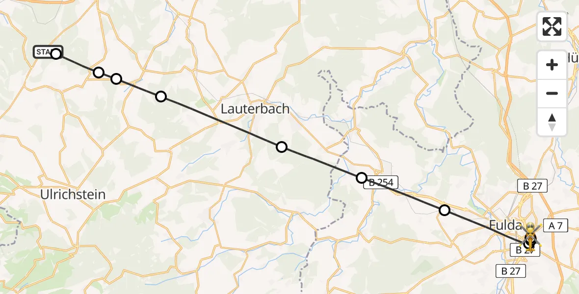 Flugroute Rettungshubschrauber Romrod - Fulda Hospital, 08 April 2026, 15:07