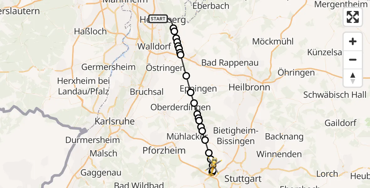 Flugroute Rettungshubschrauber Heidelberg - Leonberg, 08 April 2026, 15:09