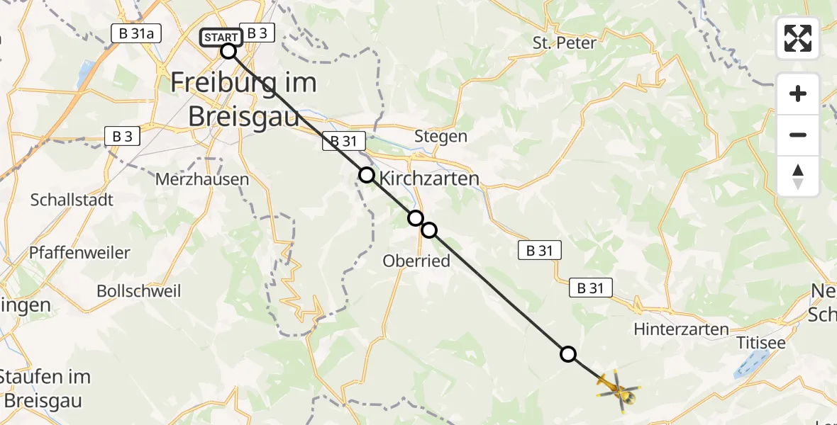 Flugroute Rettungshubschrauber Freiburg im Breisgau Flugplatz - Hinterzarten, 08 April 2026, 15:15