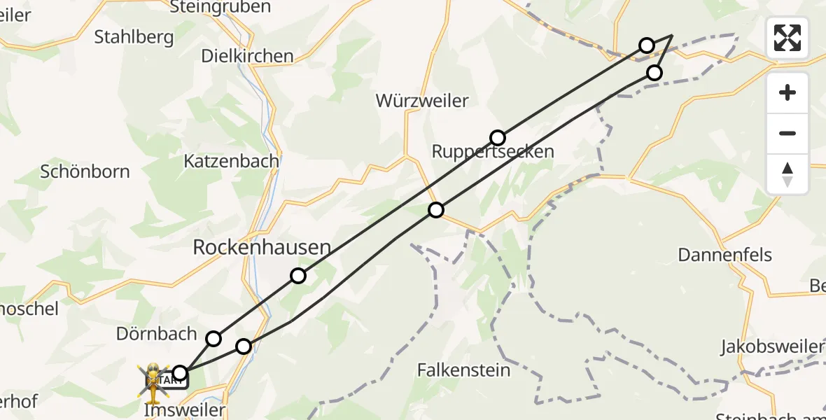Flugroute Rettungshubschrauber Imsweiler UL - Imsweiler UL, 08 April 2026, 15:16
