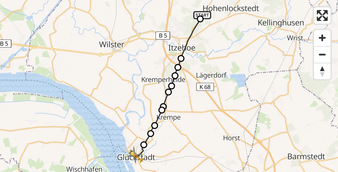 Flugroute Rettungshubschrauber Schlotfeld - Glückstadt, 08 April 2026, 15:18