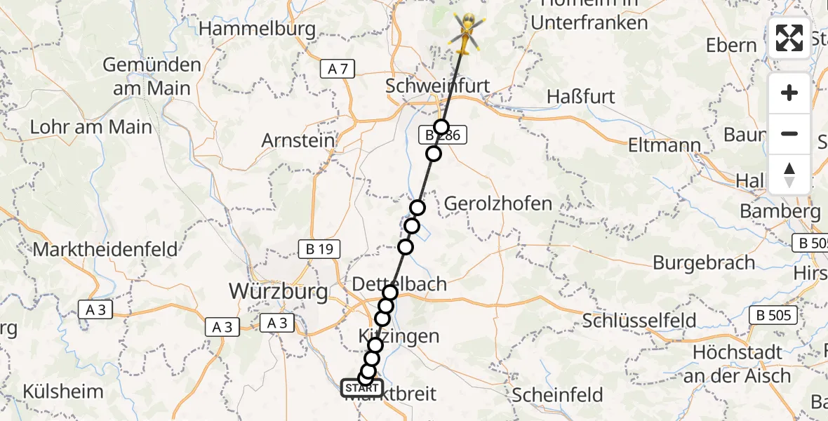 Flugroute Rettungshubschrauber Frickenhausen a.Main - Üchtelhausen, 08 April 2026, 15:26