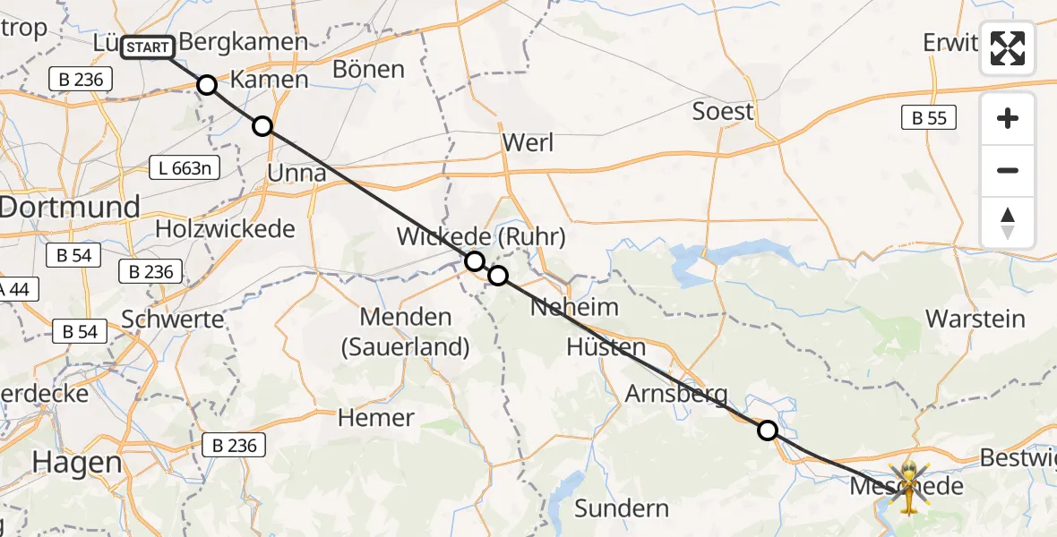Flugroute Rettungshubschrauber Lünen - Meschede, 08 April 2026, 15:33