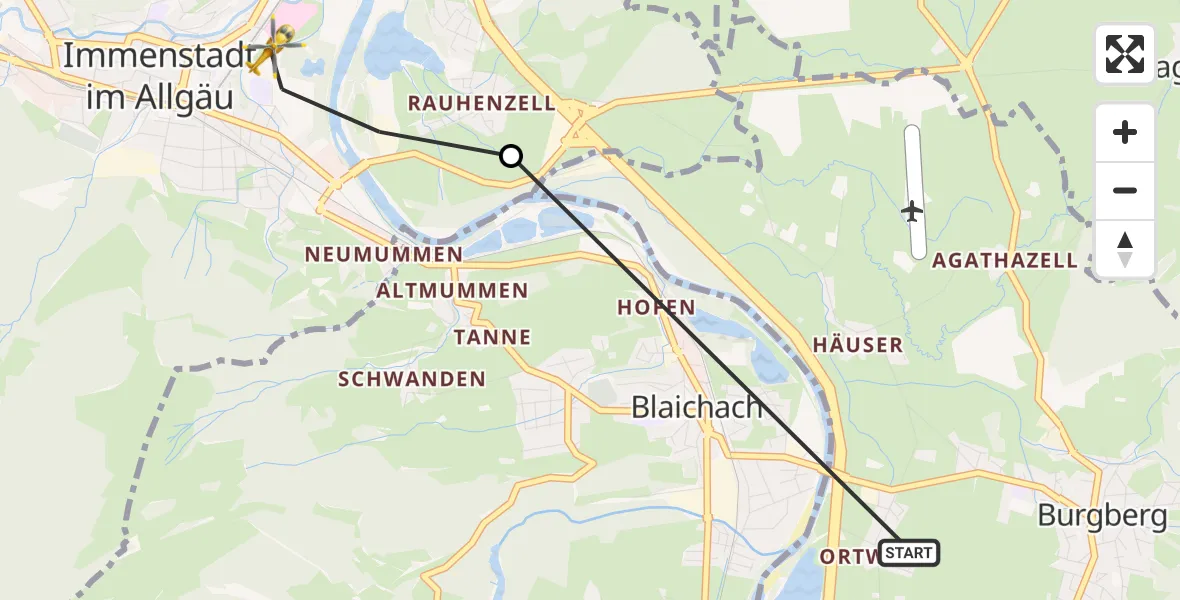 Flugroute Rettungshubschrauber Burgberg i.Allgäu - Immenstadt i.Allgäu, 08 April 2026, 15:34