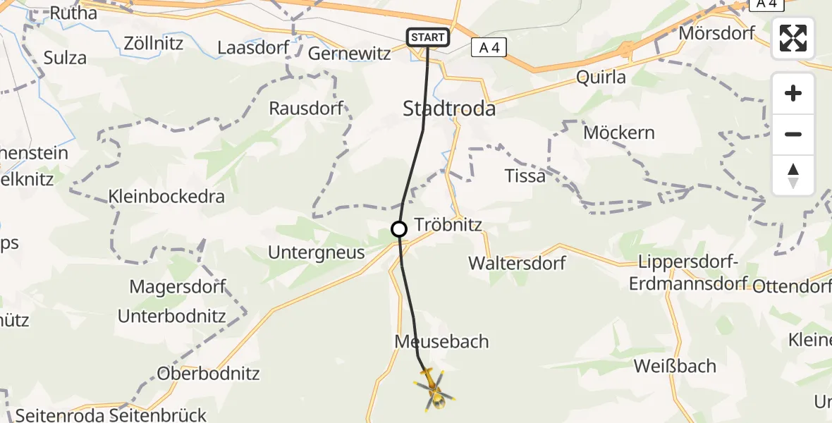 Flugroute Rettungshubschrauber Stadtroda - Meusebach, 08 April 2026, 15:34
