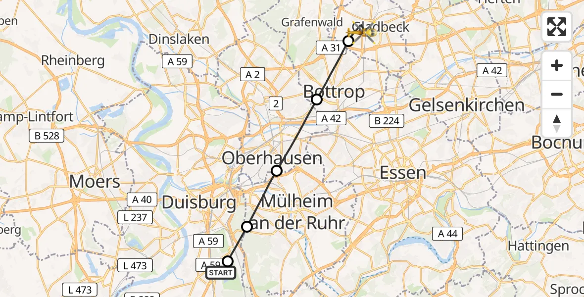 Flugroute Rettungshubschrauber Duisburg Air Rescue Hubschrauberlandeplatz (Christoph 9) - Gladbeck, 08 April 2026, 15:45