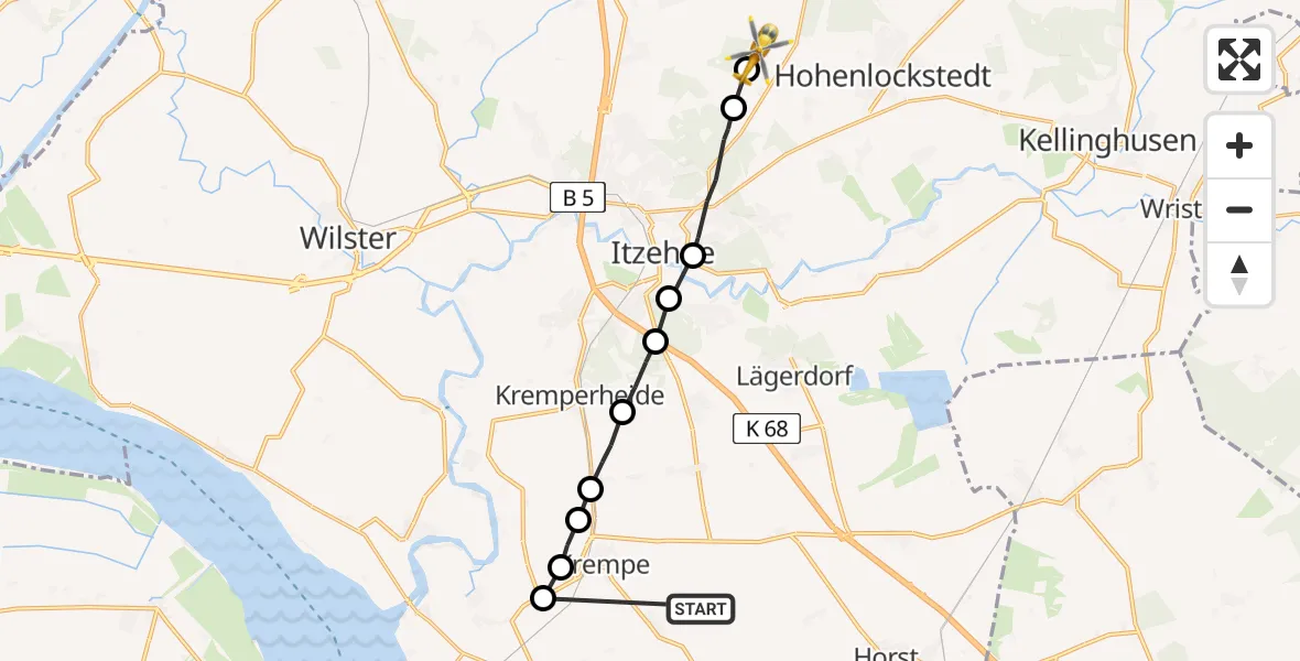 Flugroute Rettungshubschrauber Süderau - Hohenlockstedt, 08 April 2026, 15:47