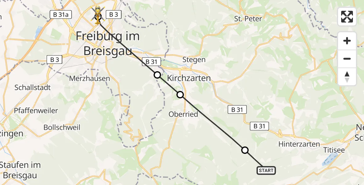 Flugroute Rettungshubschrauber Hinterzarten - Freiburg im Breisgau Flugplatz, 08 April 2026, 15:56